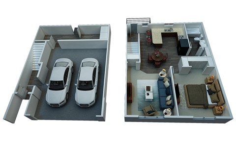 1 Bed 1 Bath Townhome with Attached Garage Floor Plan